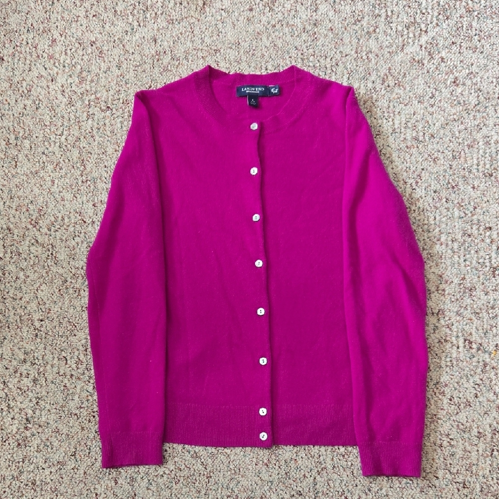 100% Cashmere Lands' End Women's Fuchsia Cardigan